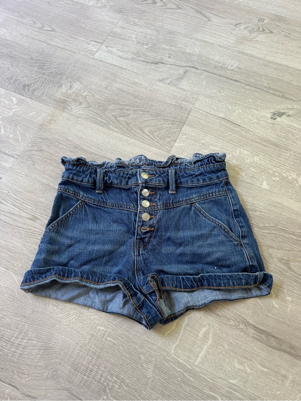 wild fable Dark Blue High-Waist Paperbag Denim Shorts